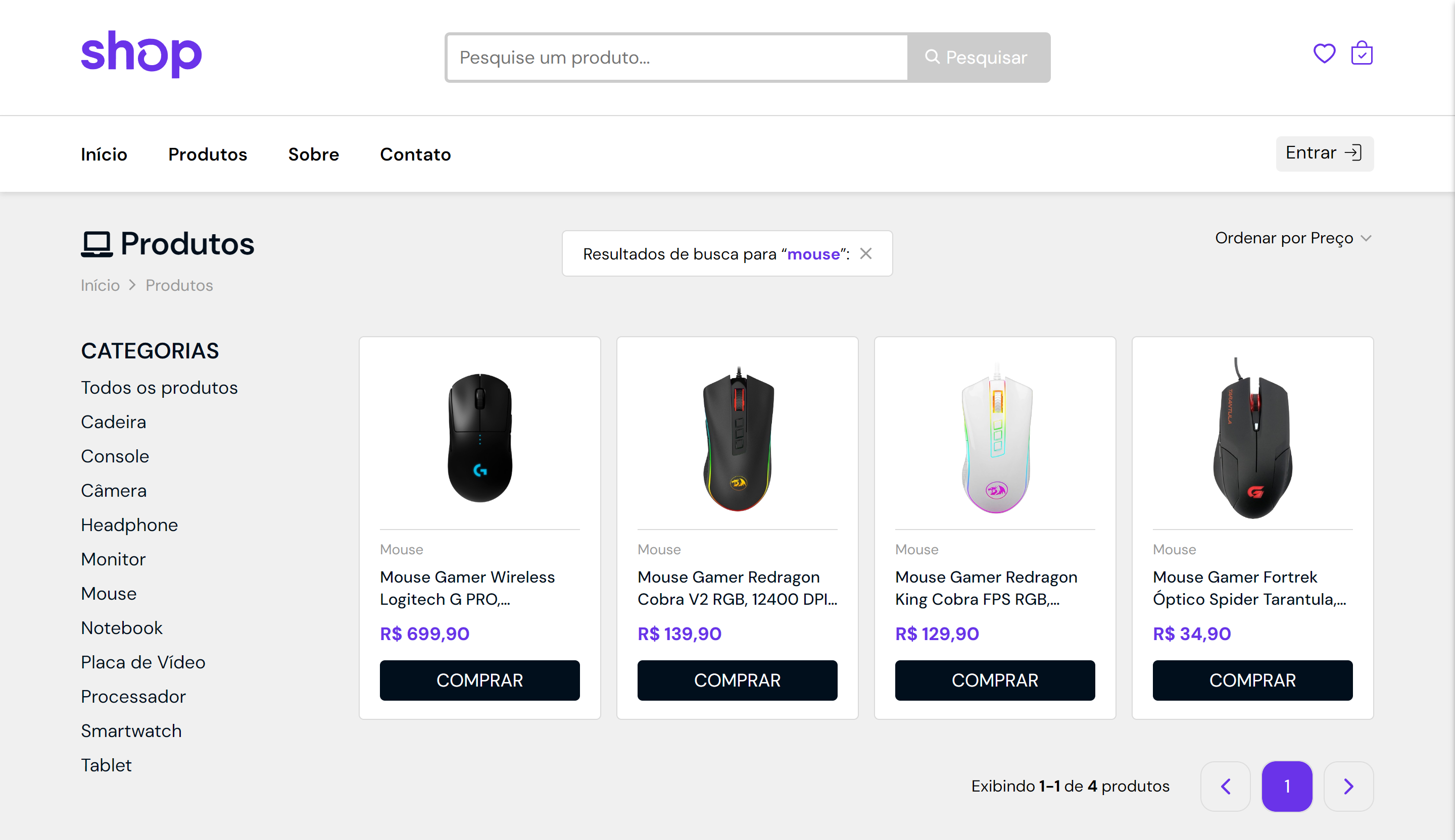 Screenshot Loja Ecommerce