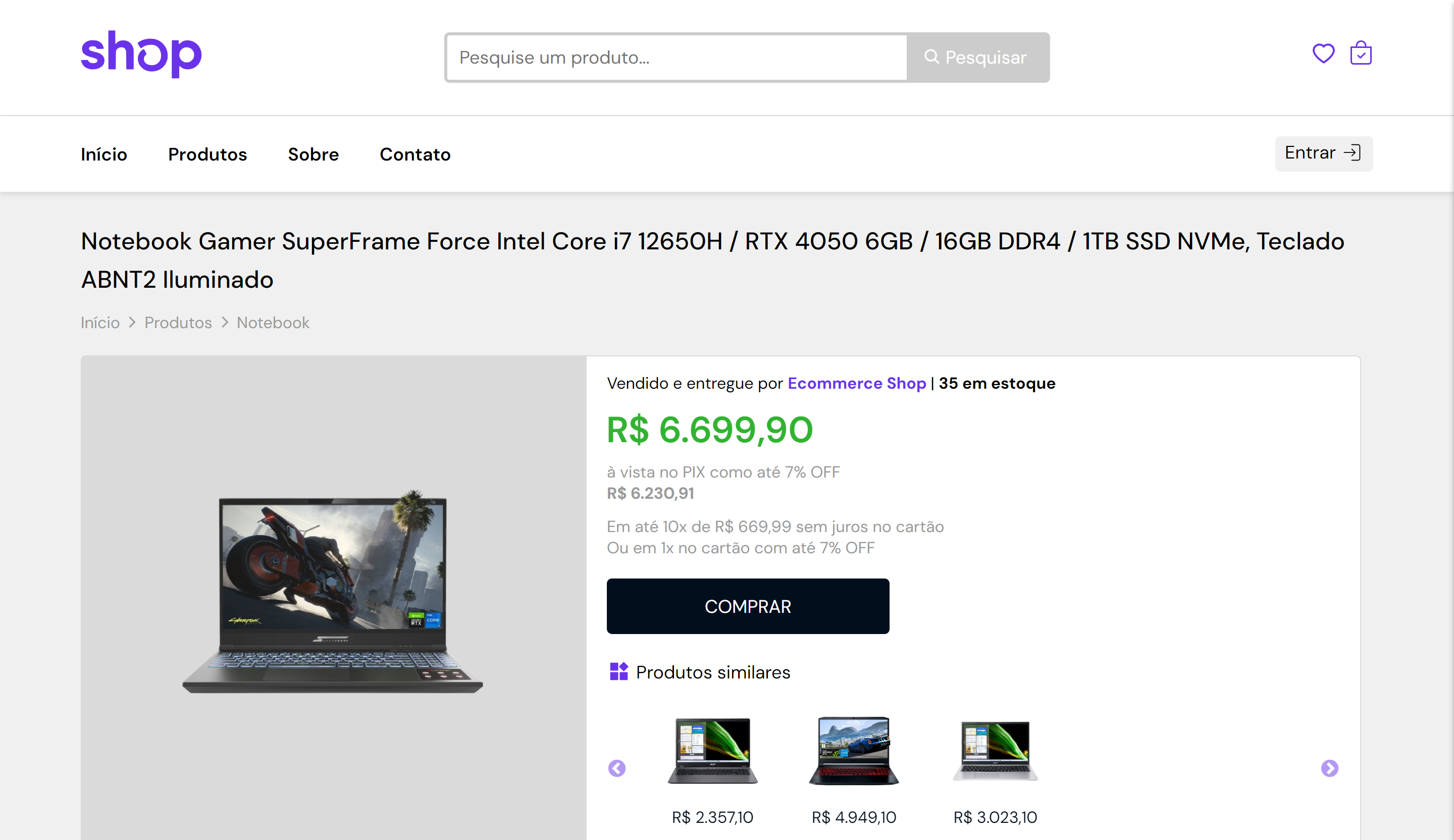 Screenshot Loja Ecommerce