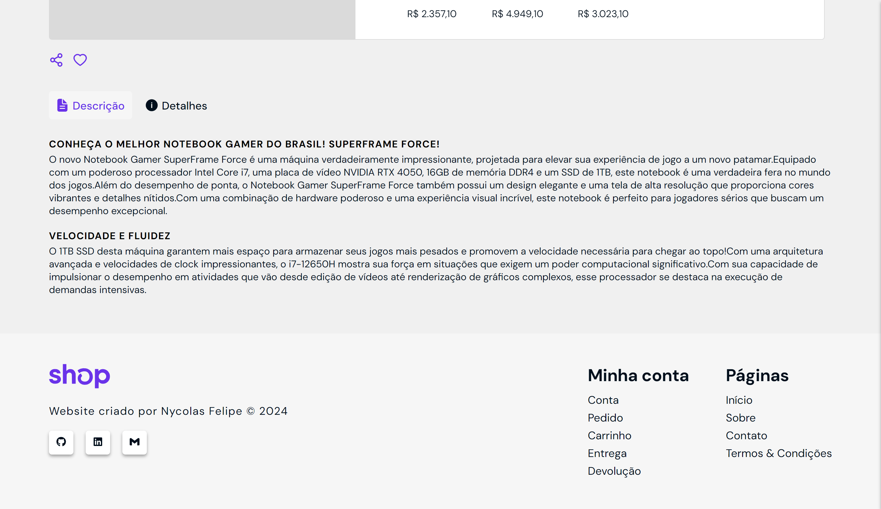 Screenshot Loja Ecommerce