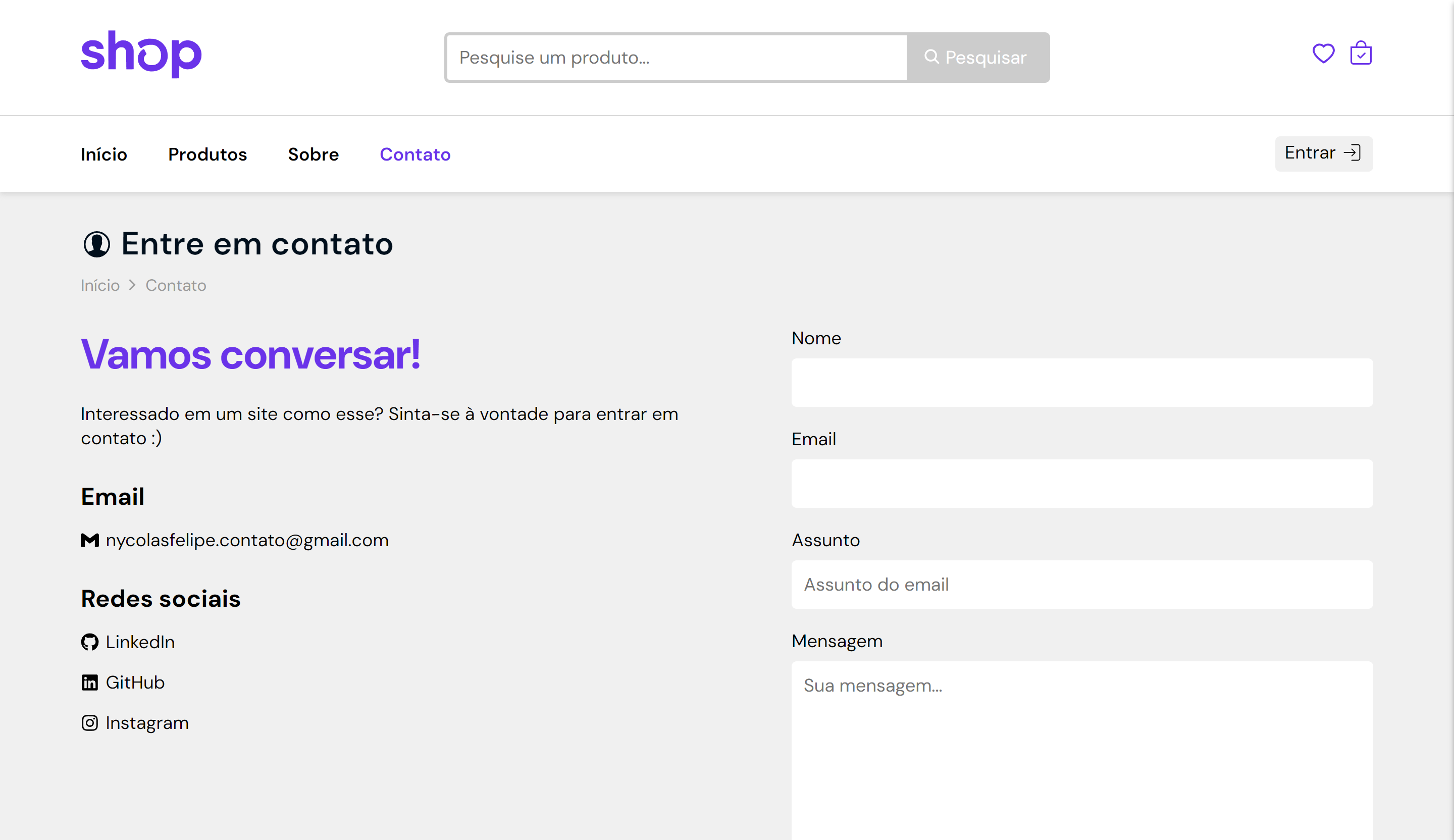 Screenshot Loja Ecommerce